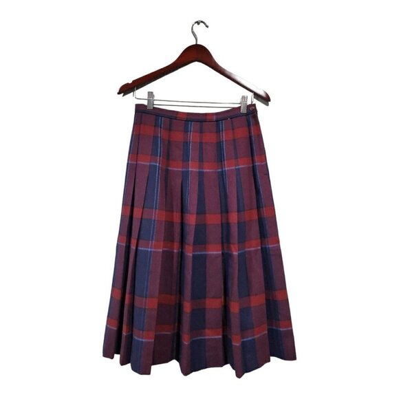 Vintage Madison Women's Wool Blend Plaid Pleated Skirt Red Blue Union Made Sz 12 - Picture 1 of 15